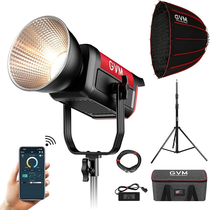 GVM Great Video Maker 200W Video Light Kit, LED Video Light Studio, Bluetooth Mesh Network/DMX Control, 45400lux/1m Continuous Lighting, 12 Lighting Effects, 2700K-6800K