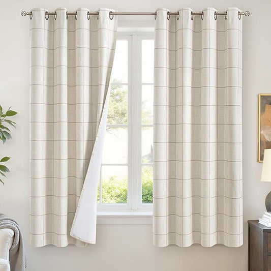 Lajode Linen Blackout Curtains 63 Inches Long