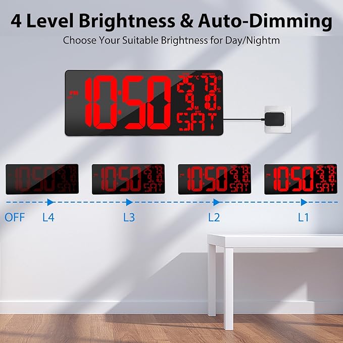 18" Digital Wall Clock Large Display/Bluetooth Sync Time, Large Wall Clock