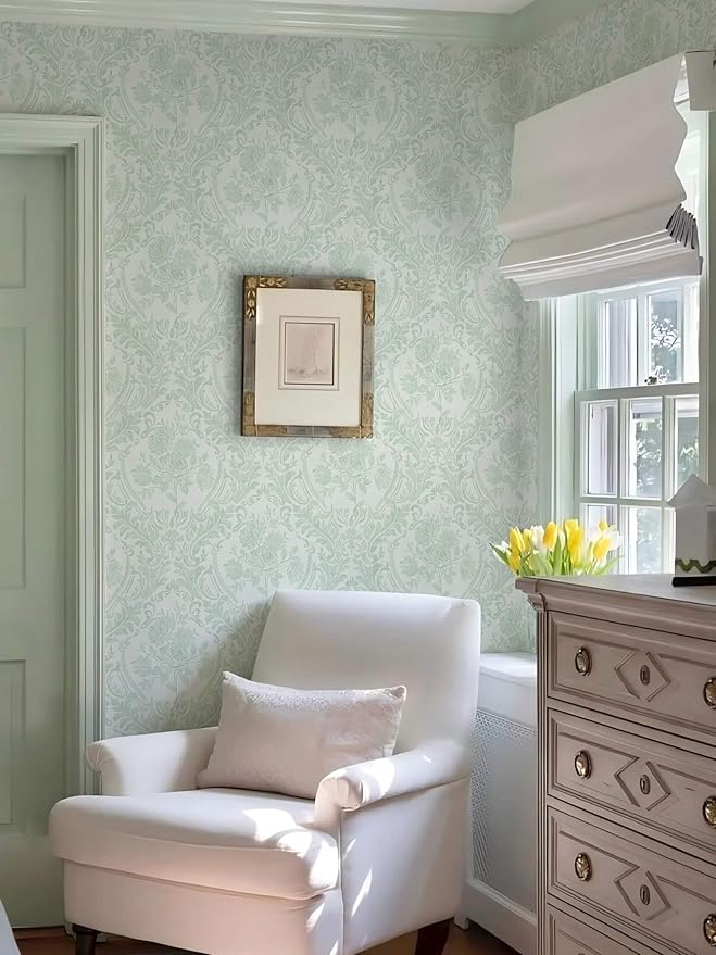 Ismoon Floral Wallpaper Peel and Stick Sage Green Contact Paper Boho Vintage