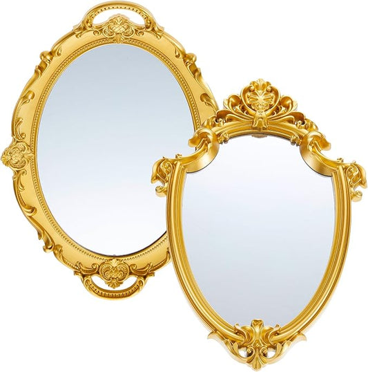 Beeveer 2 Pcs Vintage Gold Mirrors Set Decorative Hanging Wall Decor
