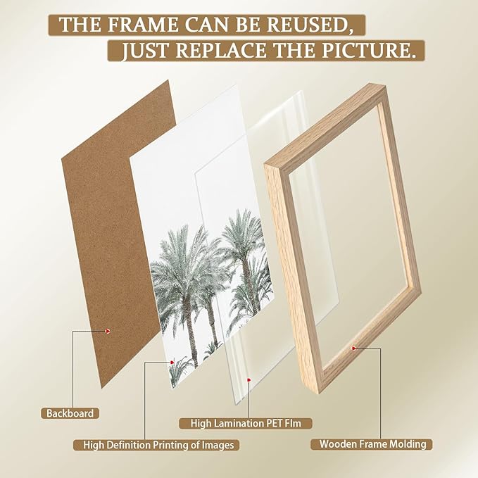 Framed Vintage Canvas Wall Art Palm Tree Leaves Poster Picture Modern Countryside Painting Nature Scenery Contemporary Home Print Living Room Gallery Office Ready to Hang 16x24 Inch x2