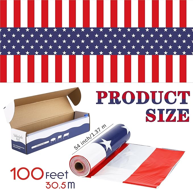 Kochorie 100 Ft x 54 Inch 4th of July Tablecloth Roll in Slide Cutter Box