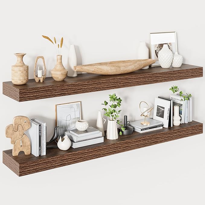 Heimlove Floating Shelves for Wall 48 Inches Long, 9.3" Deep Walnut Floating