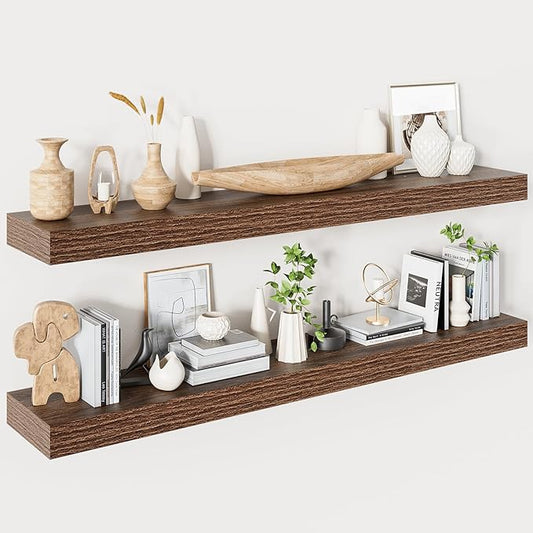 Heimlove Floating Shelves for Wall 48 Inches Long, 9.3" Deep Walnut Floating