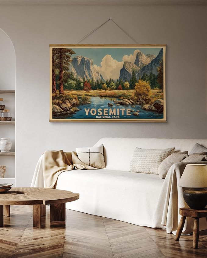 VIYYIEA Extra Large Size Canvas Wall Art, 36x54 Inch Yosemite National Park Vintage Landscape Hanging Scroll for Living Room, Bedroom, or Office Decor