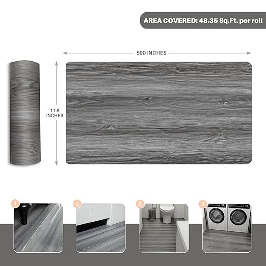 Wood Grain Peel and Stick Floor Tiles – 11.8” Width, Full Roll Length of 590" –