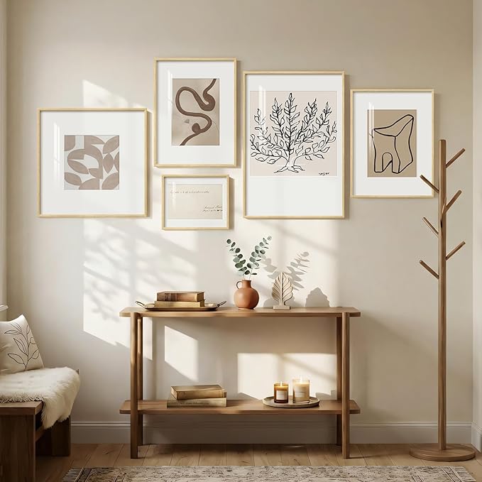 Framed Matisse Abstract Neutral Wall Art, 5 Piece Large Beige Canvas Prints Set