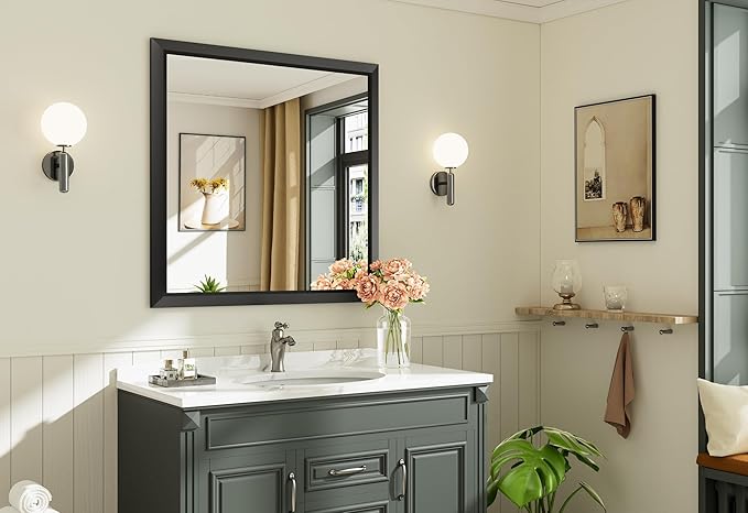 Briivue 36x36 Inch Black Bathroom Mirror