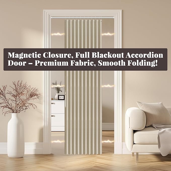 AJAZZ 100% Blackout Magnetic Door Curtain Accordion Doors Interior Folding