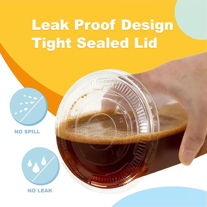 Coolcap 16 oz 100 Pack Disposable Clear Plastic Cups with Lids and Straws, Food Safe Bulk Iced Coffee Cups for Smoothies, Milkshakes and Other Cold Drinks
