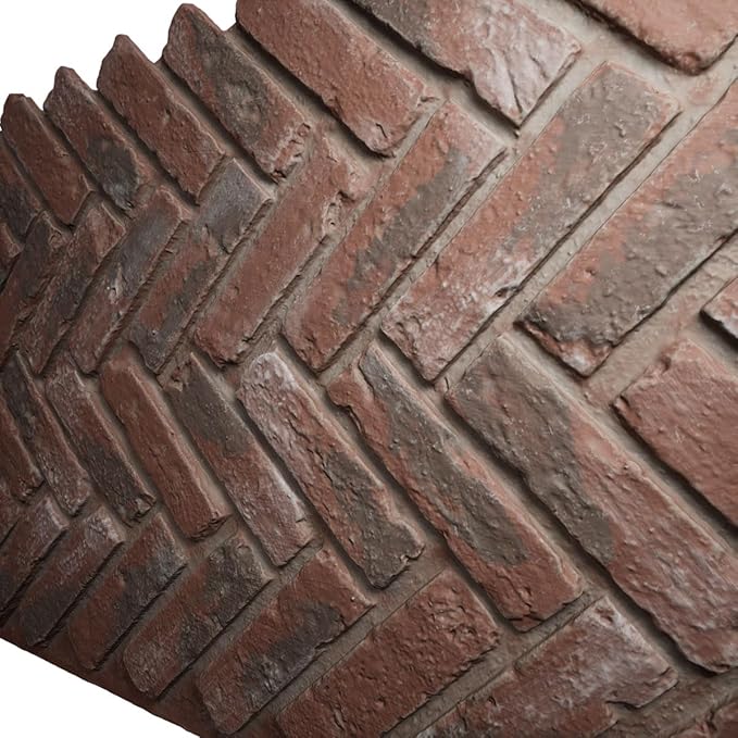 EverStone Herringbone Faux Brick Panel, 46 1/2"W x 25 1/4"H x 1"D, Burnished