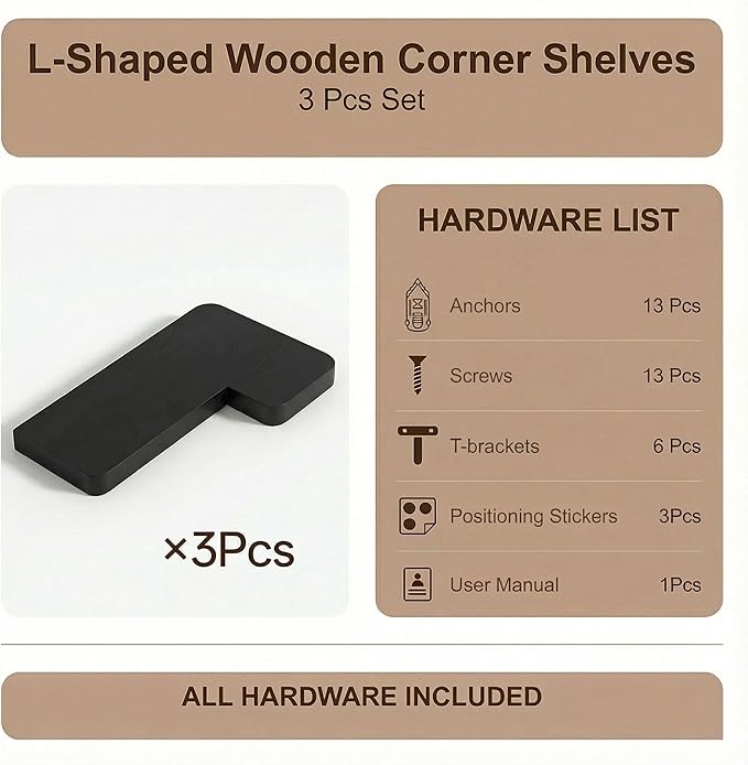 16 Inch Solid Wood Floating Corner Shelves 3 Pack
