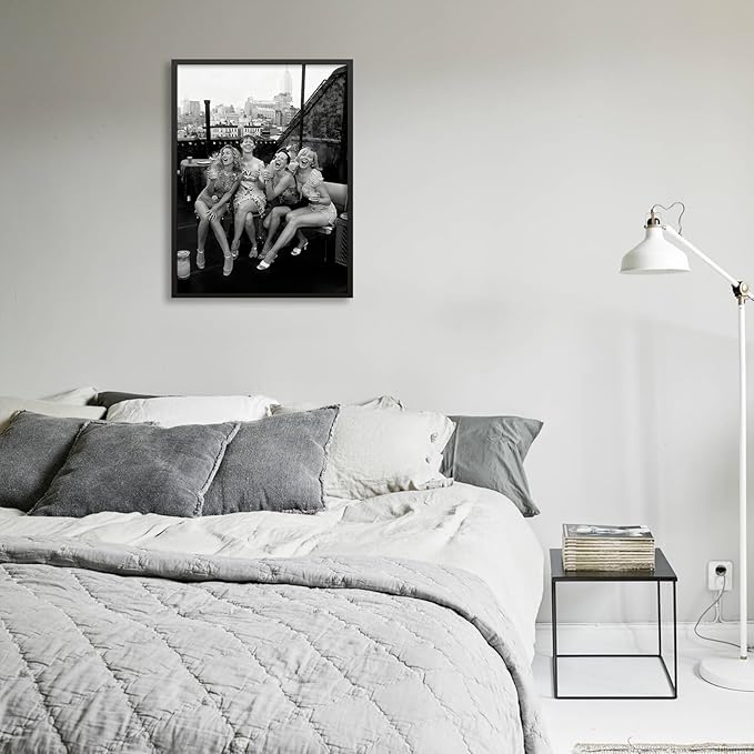 Retro Black And White Woman Black Framed Wall Art Fashion Rooftop Party Posters