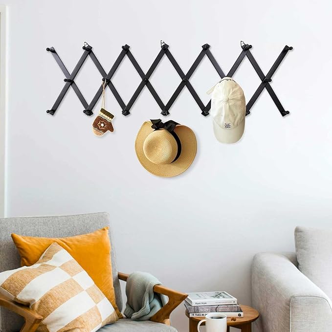 SCUNDA Wall Rack with 20 Hooks, Wooden Wall Expandable Coat Rack