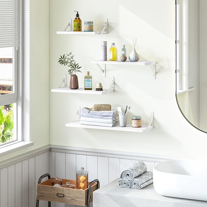 YGEOMER Floating Shelves for Wall, Different Sizes White Wall Shelves for