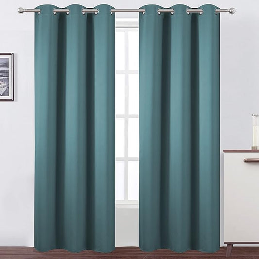 LEMOMO Sea Teal Thermal Blackout Curtains/38 x 84 Inch/Set of 2 Panels Room