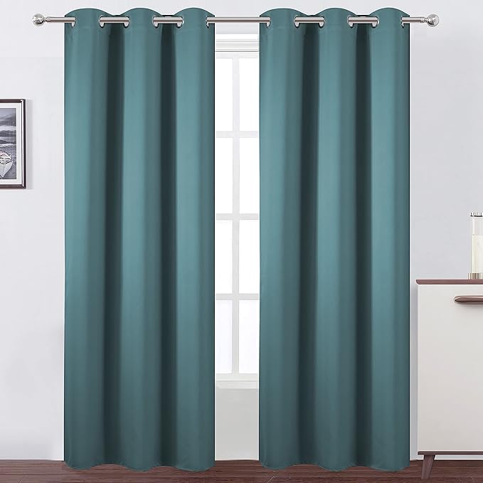 LEMOMO Sea Teal Thermal Blackout Curtains/42 x 84 Inch/Set of 2 Panels Room