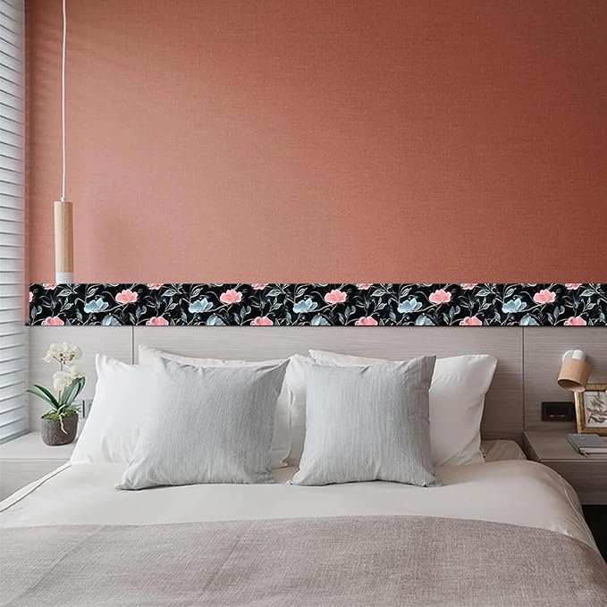 HOMETITUTE Wallpaper Border Peel and Stick Dark Botanical Texture Decorative