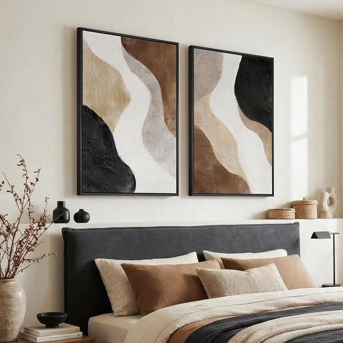 Large Framed Neutral Abstract Wall Art Set of 2
