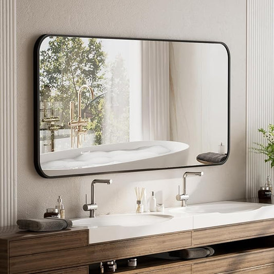 BEAUTYPEAK 30" x 40" Black Metal Frame Rectangle Vanity Mirror