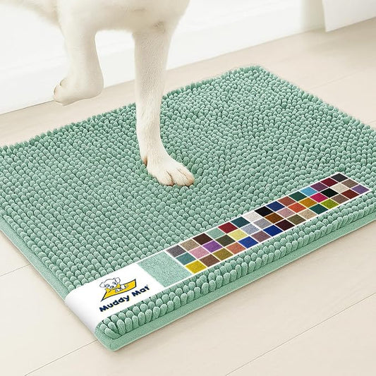 Muddy MatÂ® | Super Water Absorbent Door Mat Indoor, Microfiber Quick Dry Chenille Entryway Rug, Slip Resistant Front Door Mat, Indoor Mats for Entryway, Machine Washable Pet Rug, Sea Green 20" x 48"