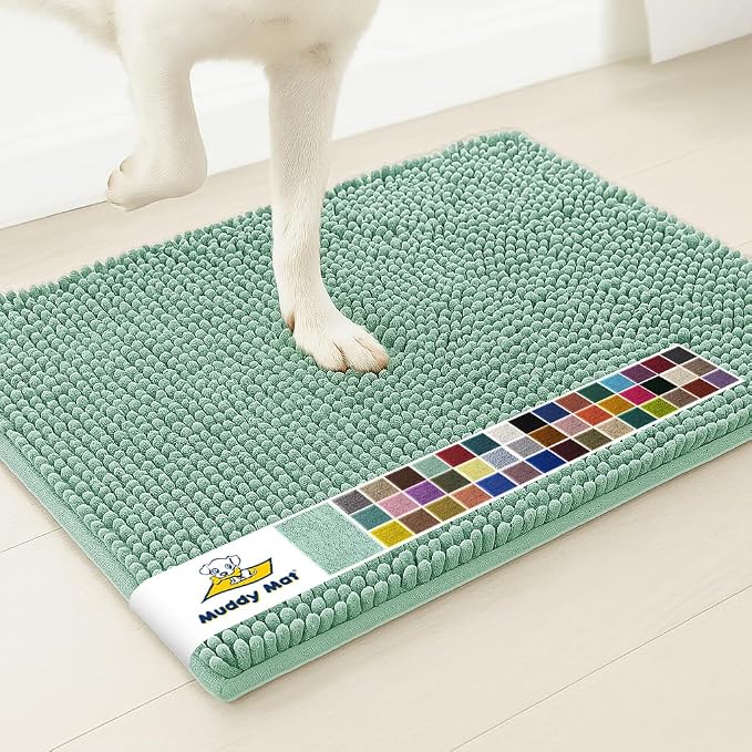 Muddy MatÂ® | Super Water Absorbent Door Mat Indoor, Microfiber Quick Dry Chenille Entryway Rug, Slip Resistant Front Door Mat, Indoor Mats for Entryway, Machine Washable Pet Rug, Sea Green 26" x 42"