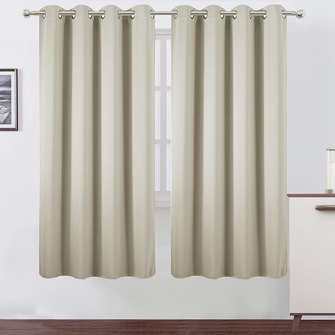 LEMOMO Light Beige Thermal Blackout Curtains/52 x 72 Inch/Set of 2 Panels Room
