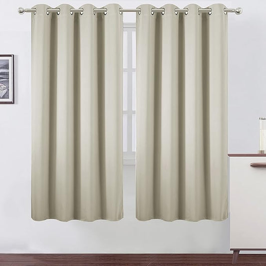 LEMOMO Light Beige Thermal Blackout Curtains/52 x 72 Inch/Set of 2 Panels Room