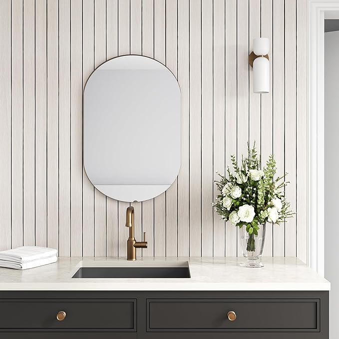 VEELIKE Wide White Oak Wood Slat Wall Panels Peel and Stick 3D Wood Panel