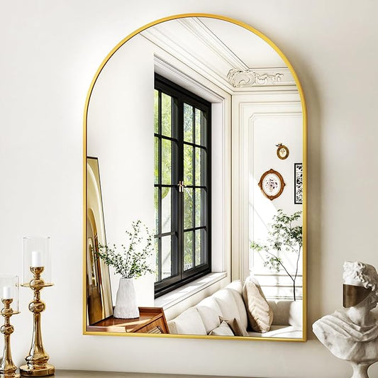 XRAMFY 20"x30" Gold Arched Bathroom Mirror
