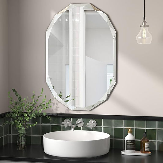 Bathroom Mirrors for Over Sink, Round Frameless Mirrors for Wall, 20x30 Inch