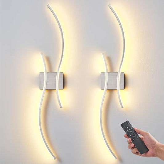 Battery Operated Wall Sconce Set of 2, Dimmable Modern LED Rechargeable Wall