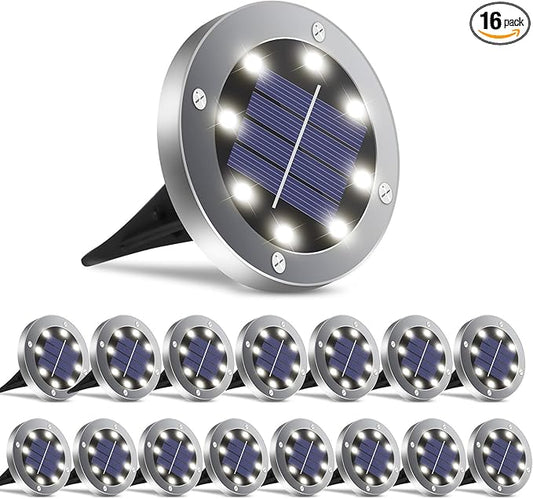 OULONGER Solar Ground Lights 16 Packs, Garden Solar Outdoor Waterproof Pathway Bright In-Ground Landscape Lights for Patio, Lawn, Yard, Driveway, Step and Walkway White Light