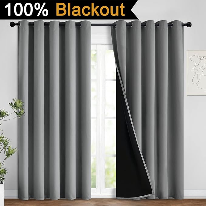 Yakamok 100% Grey Blackout Curtains