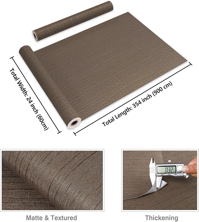 CRE8TIVE Large Size 24"x354" Grasscloth Textured Dark Brown Peel and Stick