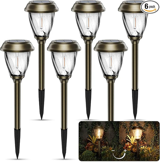 XMCOSY+ Solar Pathway Lights Outdoor, 6 Pack Decorative Bubble Glass Garden Lights, 10/25 LM Brightness Warm White Glow, Auto On/Off Waterproof Landscape Lighting for Yard Walkway Driveway Lawn Patio