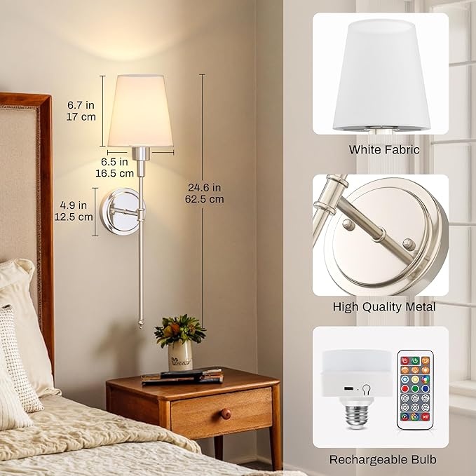 DORESshop Battery Operated Wall Sconce Set of 2, Wireless Wall Light Easy to