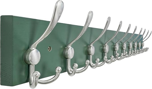 SKOLOO Creations Forest Green Solid Wood Wall Mounted Coat Rack, 10 Hooks