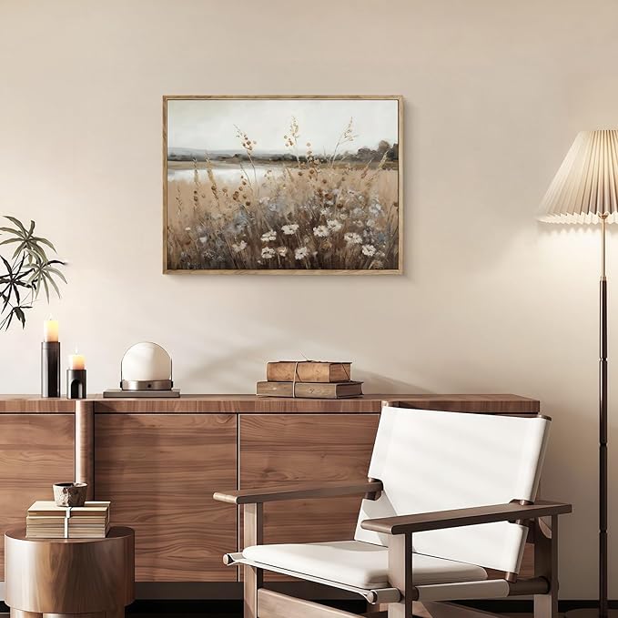 Vintage Canvas Wall Art Flowers Wall Decor Landscape Countryside Wildflowers Oil Painting Farmhouse Picture Modern Print Rustic Floral Prints Living Room Bedroom Bathroom 12x16 Inch Framed