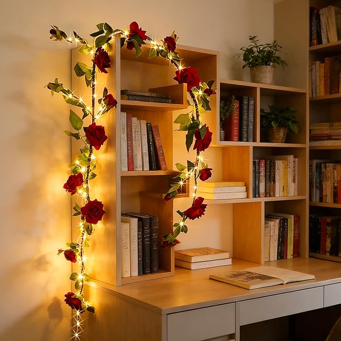 GOESWELL Rose Flowers Vines Garland Lights: 6FT Artificial Flower Vine Lights