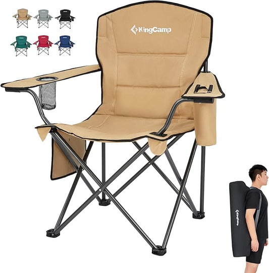KingCamp Heavy Duty Oversized Comfy Folding Outdoor Portable Lawn Adults Bag Chair with Cooler for Outside Camp, Sports, Picnic, Stadiumâ¦