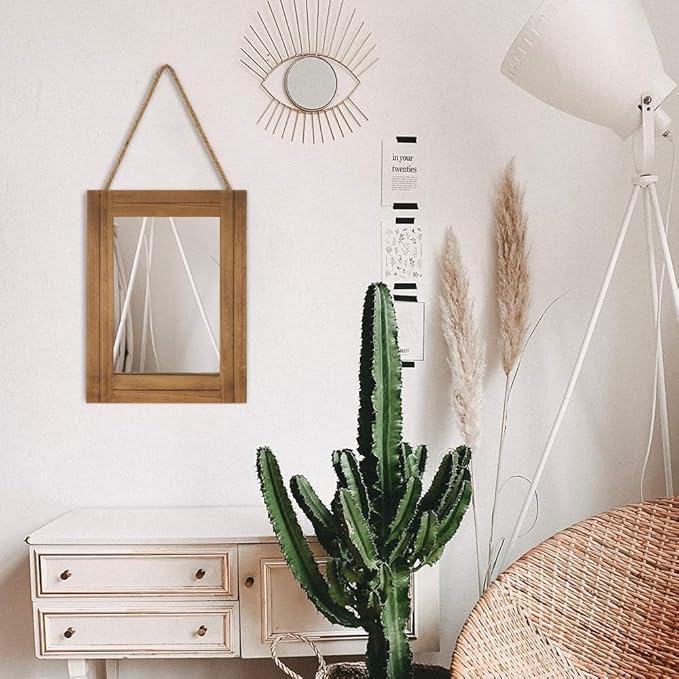 Rectangle Wall Mirror for Bathroom, Distressed White Wood Decor