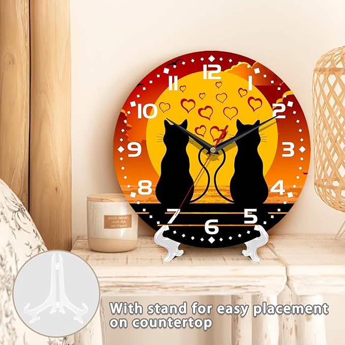 Two Cats in Love Seaside Wall Clock, Contemporary Easy to Read Decor