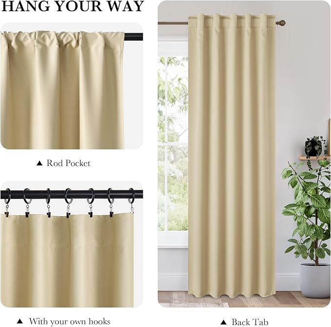 RYB HOME Bedroom Blackout Curtains 80 inches Long, 100% Blackout Thermal