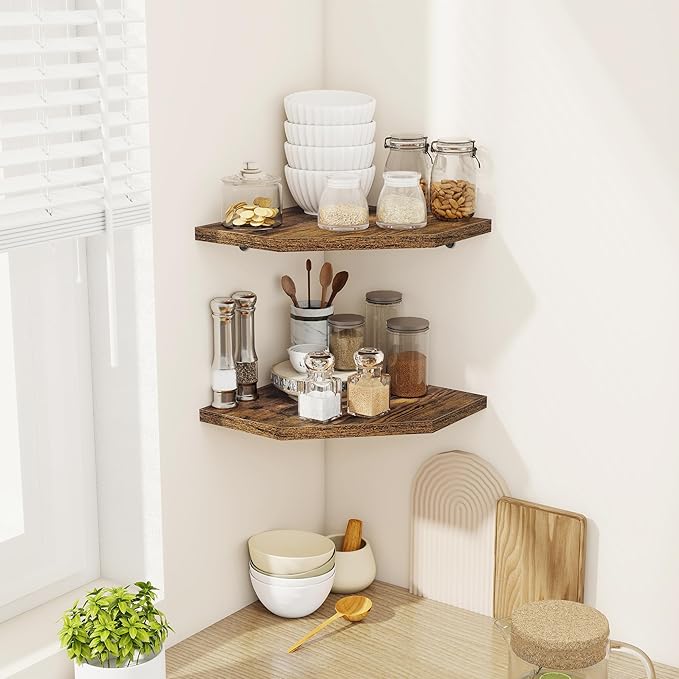 Corner Shelves 2-Pack for Bathroom & Kitchen, Space-Saving Floating Corner Wall