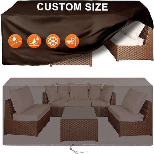 Patio Furniture Cover Rectangle 60"(L) x 36"(W) x 40"(H), Custom Heavy Duty 420D Waterproof Outdoor Cover with Drawstring & Buckles for Table Chair Garden, Coffee
