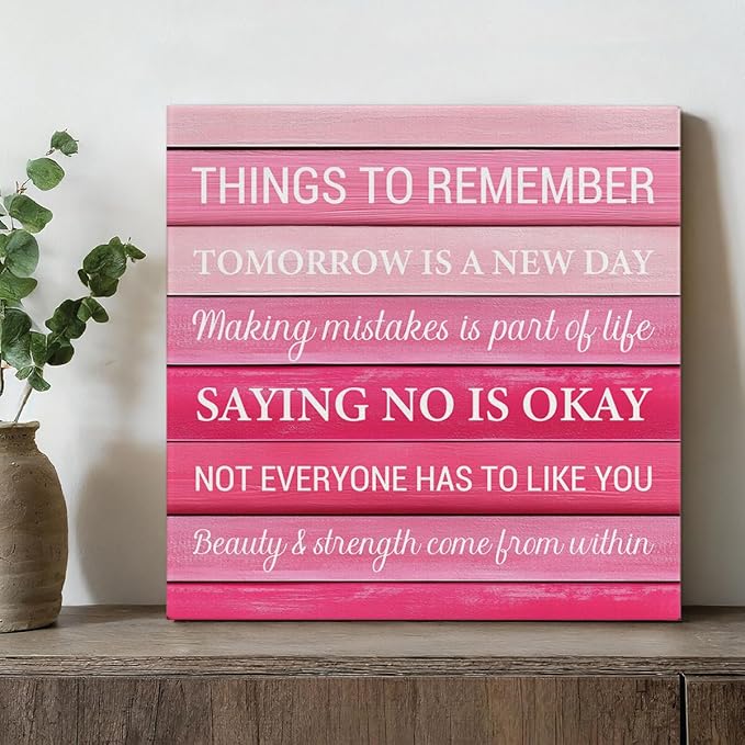 Inspirational Pink Wall Art Decor, Preppy Motivational Room Sign