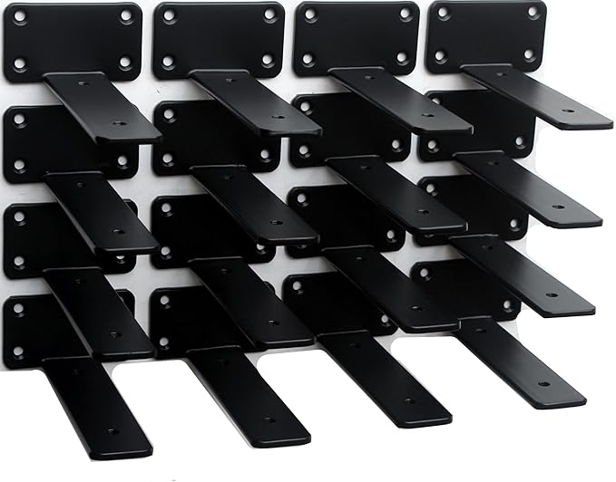 16 Pack - 6 inch Black Hidden L Shelf Bracket Iron Floating Shelf Brackets