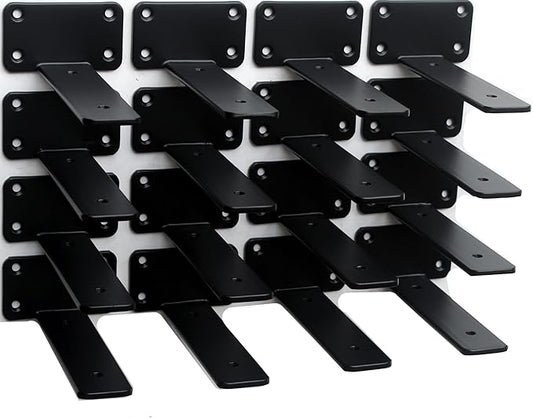 16 Pack - 6 inch Black Hidden L Shelf Bracket Iron Floating Shelf Brackets